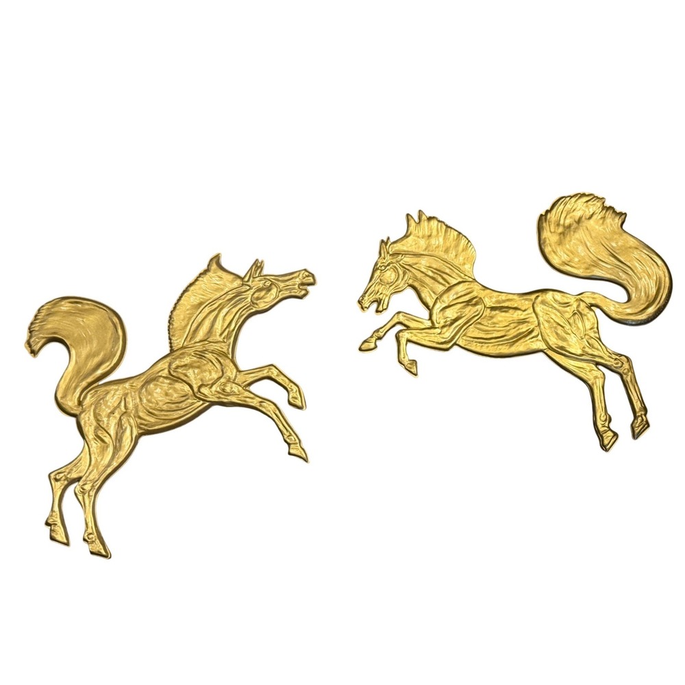 Vintage Syroco Gold Rearing Horse Wall Plaques Pair Hollywood Regency 18x16